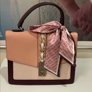 Aldo Two-Tone Satchel with Pink Scarf